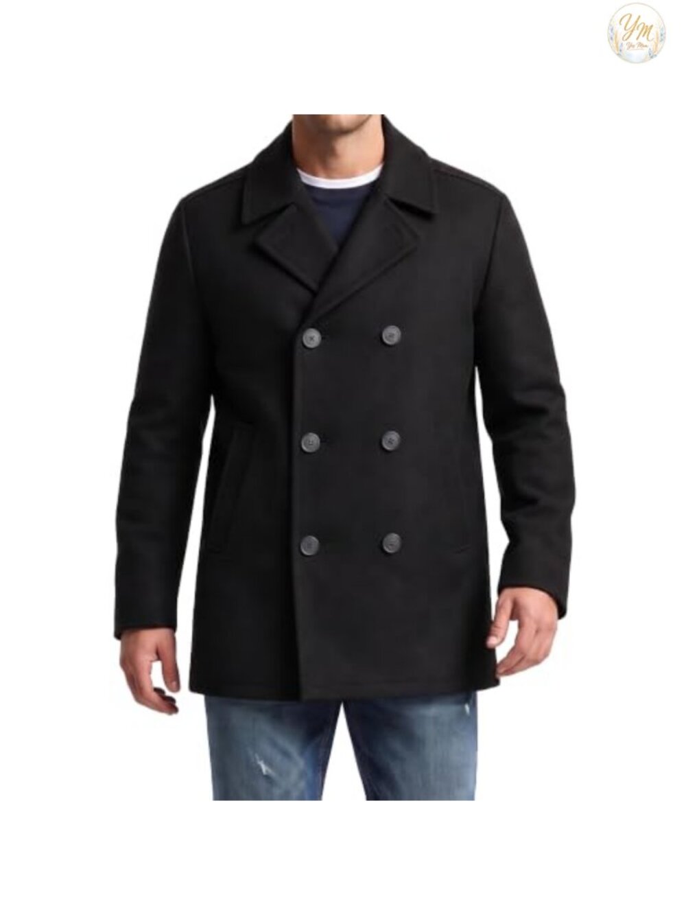 Wool Blend Peacoat Double Breasted Notch Lapel Winter Coat
